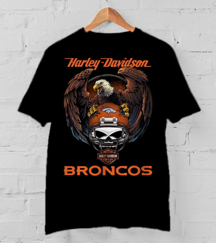 Harley Davidson Broncos Skull Eagle Helmet Nfl Collaboration T-Shirt