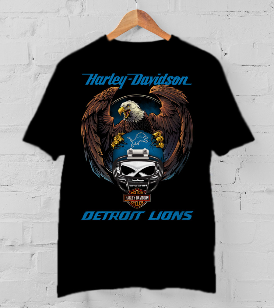 Harley Davidson Detroit Lions Eagle Helmet Nfl Motorcycles T-Shirt