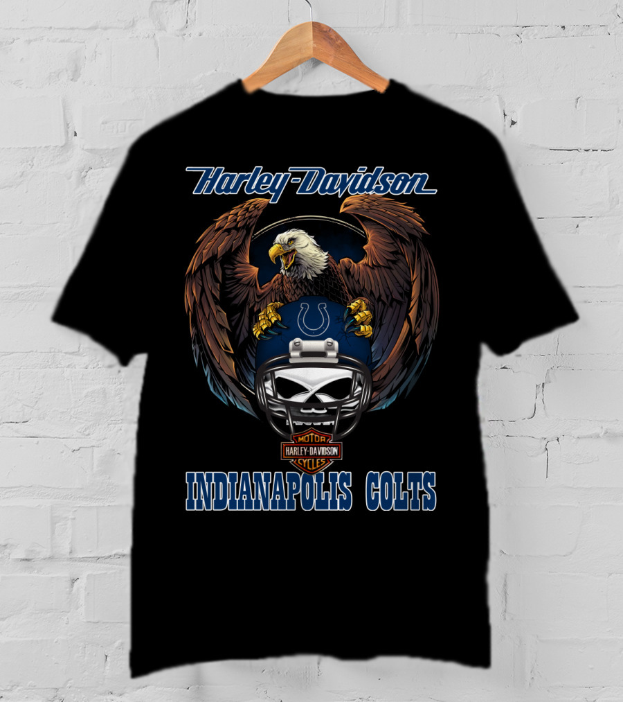 Harley Davidson Indianapolis Colts Bald Eagle Skull Helmet T-Shirt