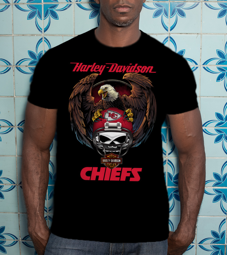 Harley Davidson Kansas City Chiefs Nfl Eagles Helmet Motor Cycles T-Shirt