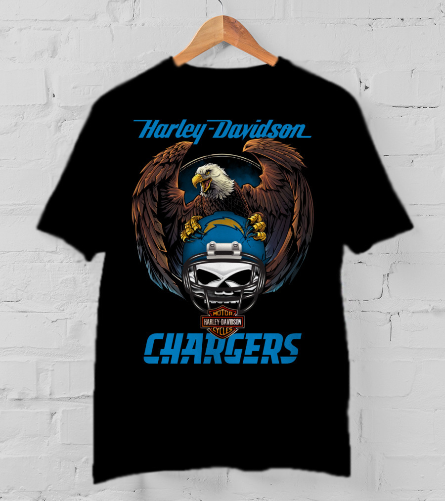 Harley Davidson Motorcycles Chargers Nfl Lac Eagle Helmet T-Shirt
