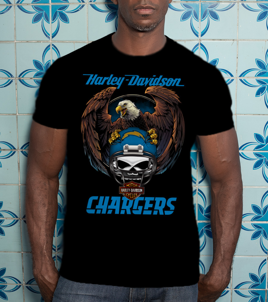 Harley Davidson Motorcycles Chargers Nfl Lac Eagle Helmet T-Shirt