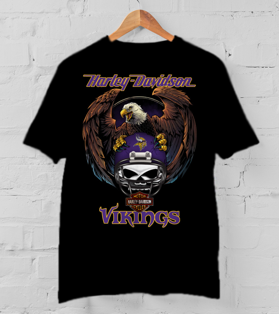 Harley Davidson Motor Cycles Vikings Nfl Eagle Helmet T-Shirt