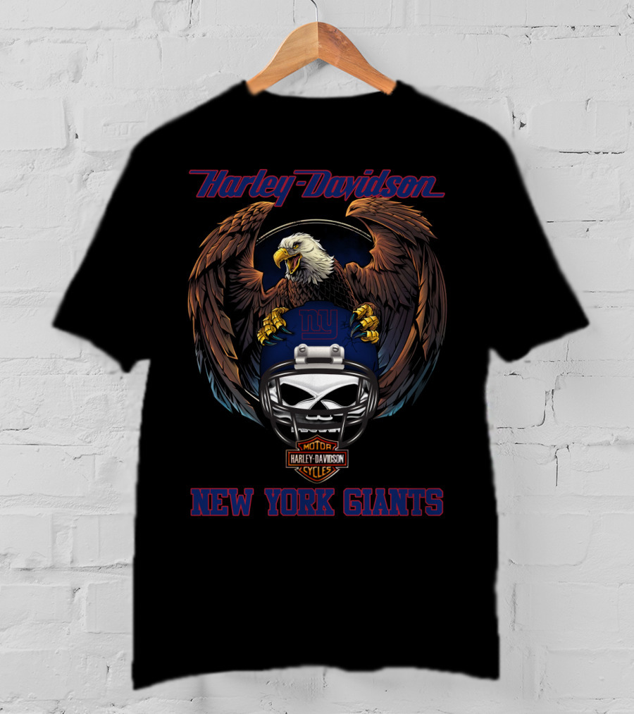 Harley Davidson New York Giants Nfl Nyg Eagle Helmet Motor Cycles T-Shirt