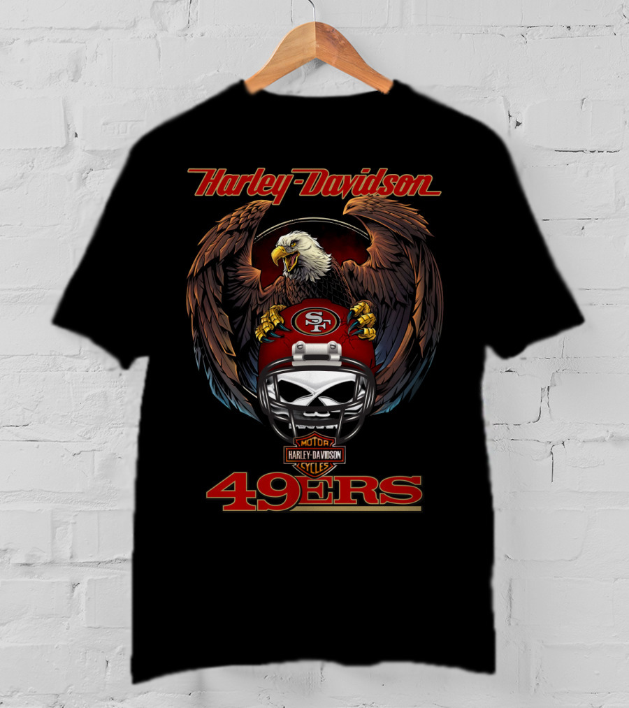 Harley Davidson Nfl 49ers Motor Cycles Eagle Helmet T-Shirt