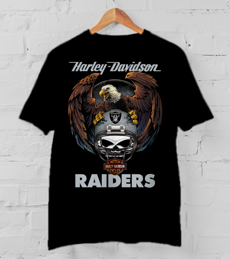 Harley Davidson Raiders Eagle Skull Helmet Motor Cycles T-Shirt