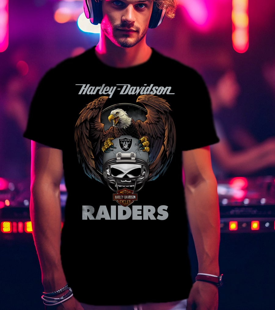 Harley Davidson Raiders Eagle Skull Helmet Motor Cycles T-Shirt