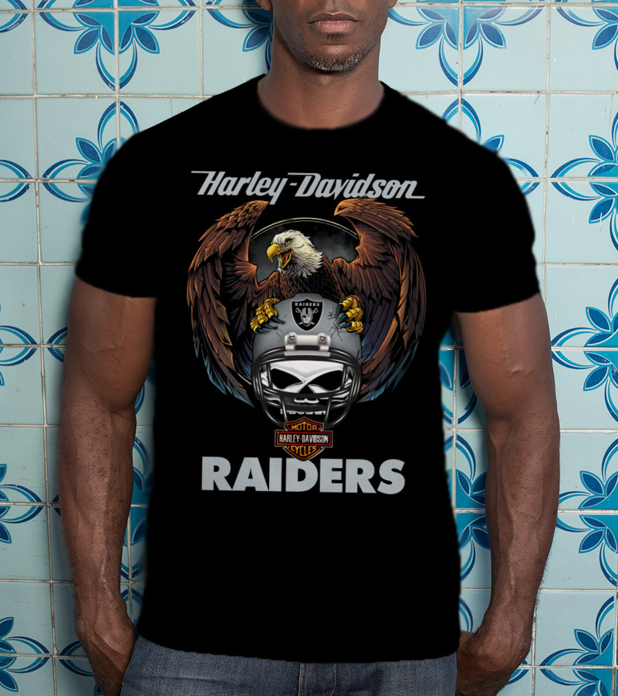 Harley Davidson Raiders Eagle Skull Helmet Motor Cycles T-Shirt