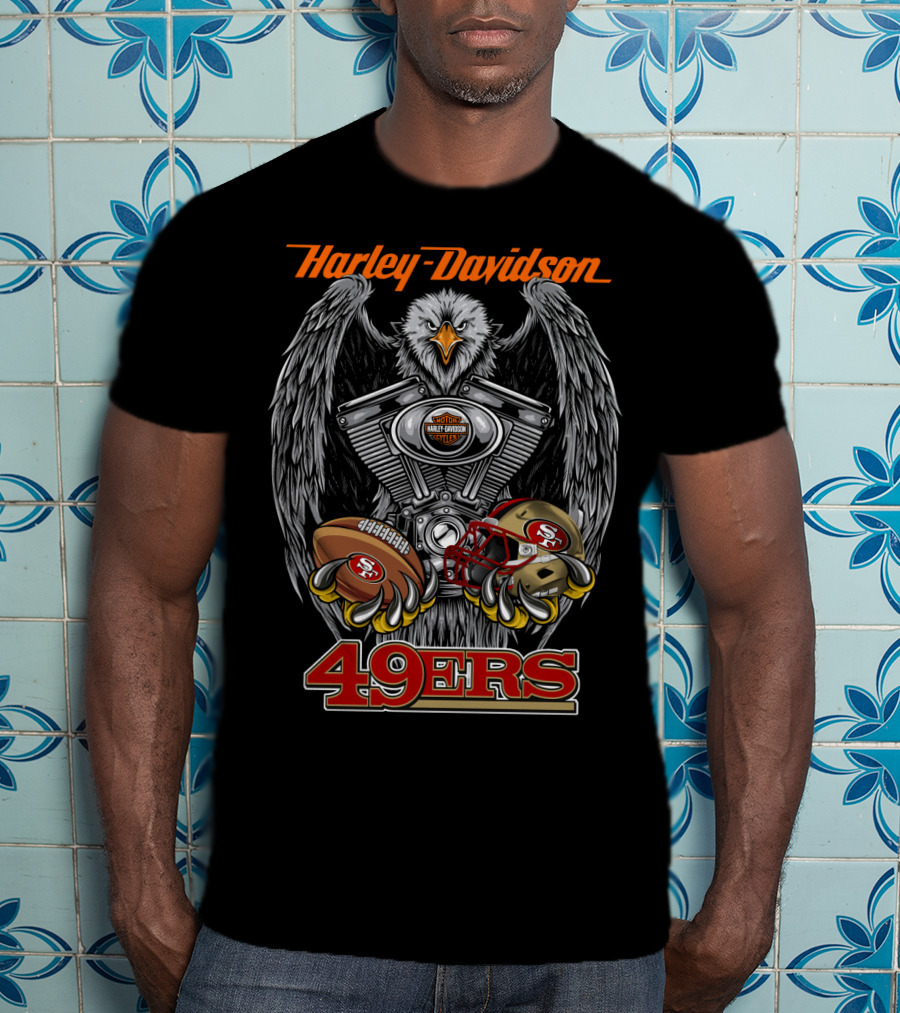 Harley Davidson 49ers Football Eagle And Engine T-Shirt