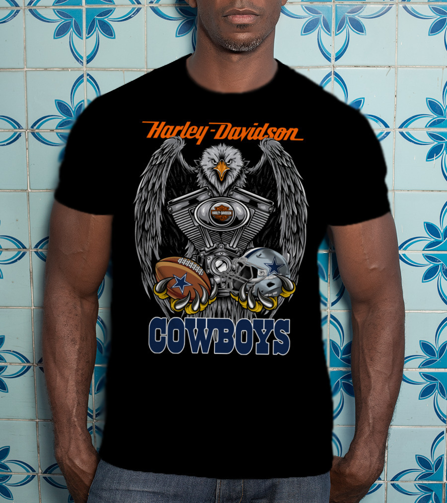 Harley Davidson Cowboys Nfl Dallas Football Eagle Engine T-Shirt