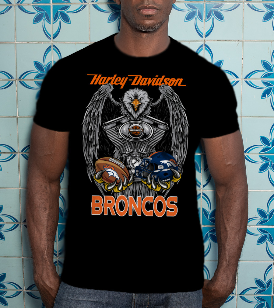 Harley Davidson Broncos Eagle Nfl Football Helmet Engine T-Shirt