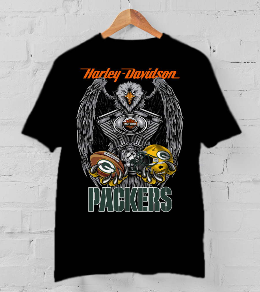 Harley Davidson Packers Nfl Gbp Eagle Motorcycle Helmet Football T-Shirt