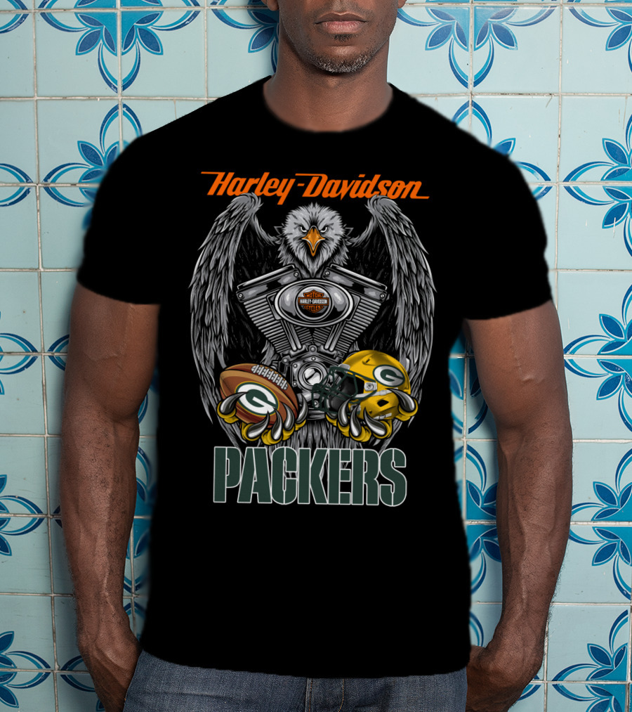 Harley Davidson Packers Nfl Gbp Eagle Motorcycle Helmet Football T-Shirt