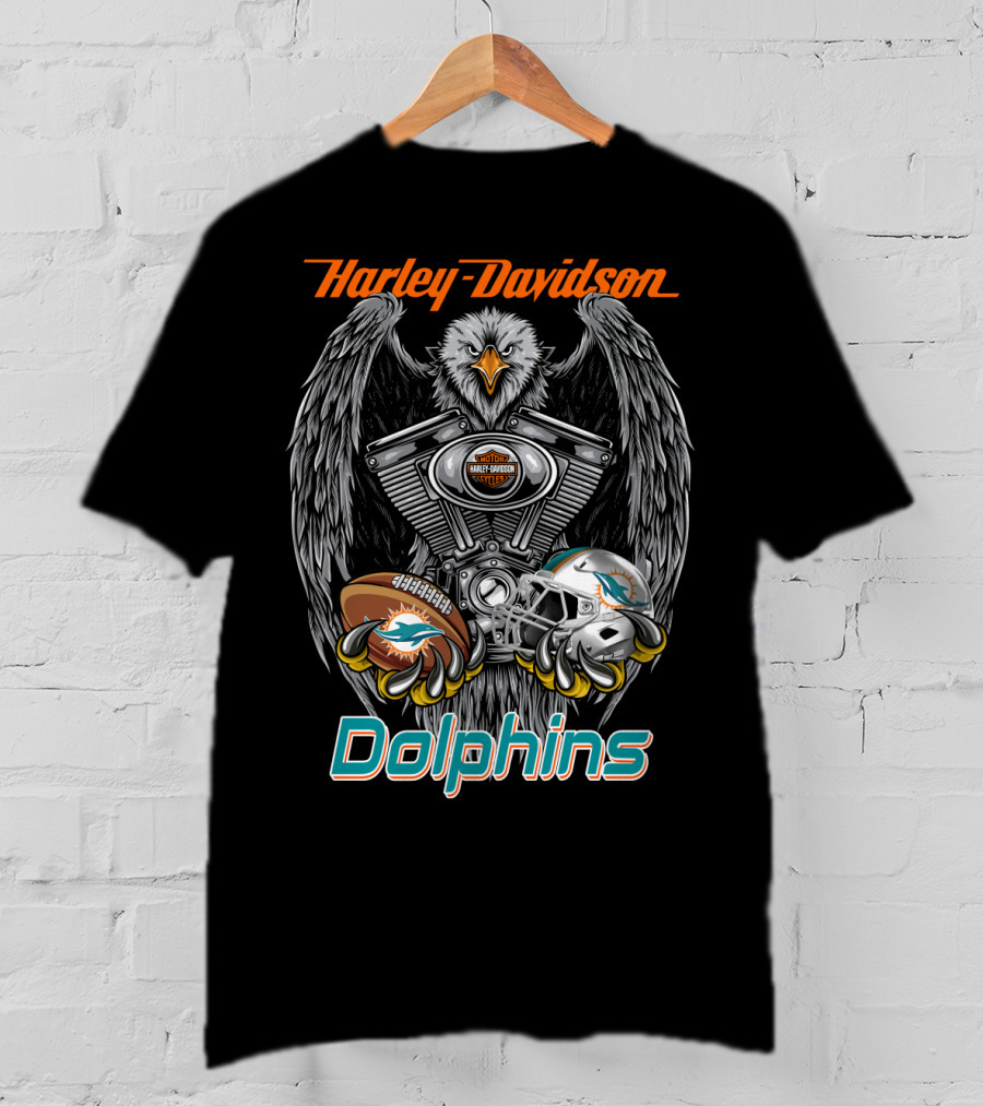 Harley Davidson Dolphins Miami Football Collaboration Nfl T-Shirt