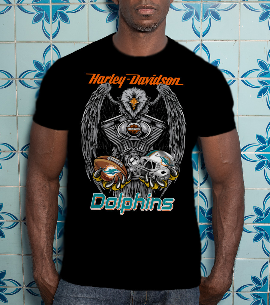 Harley Davidson Dolphins Miami Football Collaboration Nfl T-Shirt