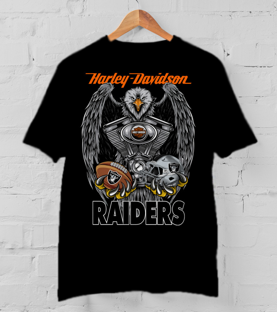 Harley Davidson Raiders Nfl Eagle Engine Football Helmet T-Shirt