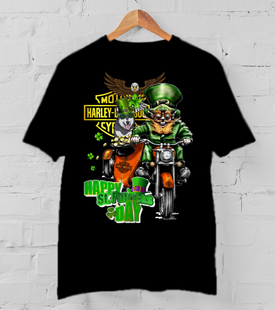 Motor Harley Davidson Cycles Alaskan Malamute Happy St. Patrick's Day T-Shirt