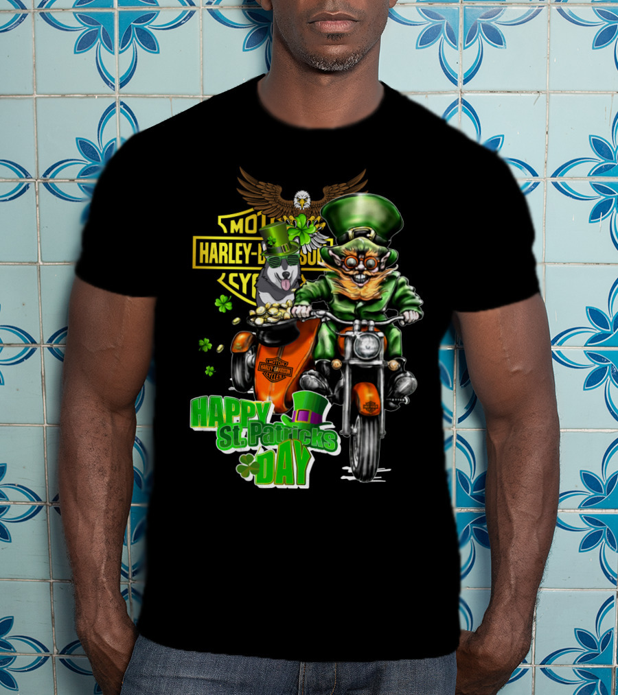 Motor Harley Davidson Cycles Alaskan Malamute Happy St. Patrick's Day T-Shirt