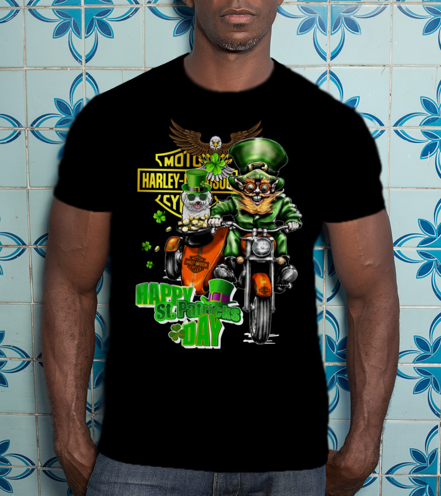 Harley Davidson Motor Cycles St Patrick's Day Bichon Frise 47 Leprechaun Motorcycle Rider T-Shirt
