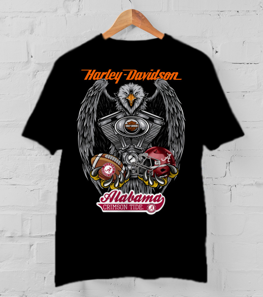 Harley Davidson Alabama Crimson Tide Ncaa Football Helmet And Eagle T-Shirt