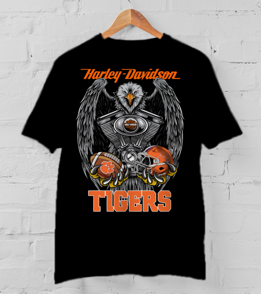 Harley Davidson Tigers Football Motorcycle Engine T-Shirt