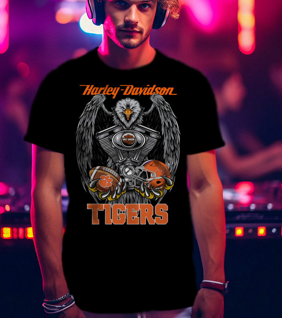 Harley Davidson Tigers Football Motorcycle Engine T-Shirt