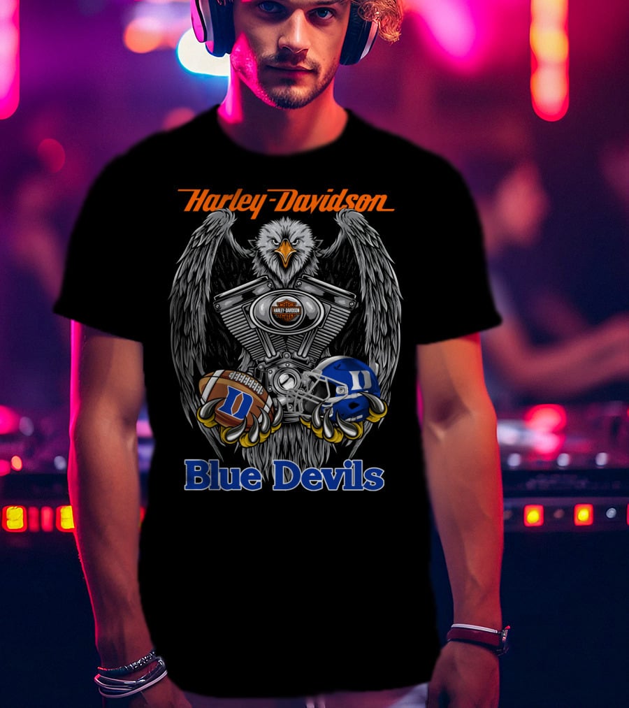 Harley Davidson Blue Devils Engine Eagle Football Helmet T-Shirt