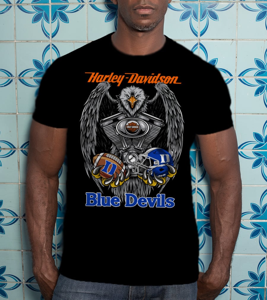 Harley Davidson Blue Devils Engine Eagle Football Helmet T-Shirt