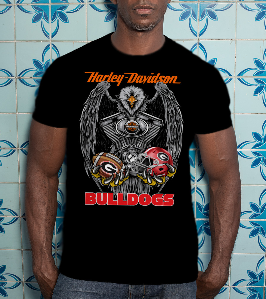 Harley Davidson Bulldogs Ncaa 46 Georgia Bulldogs Football Helmet And Engine Eagle T-Shirt