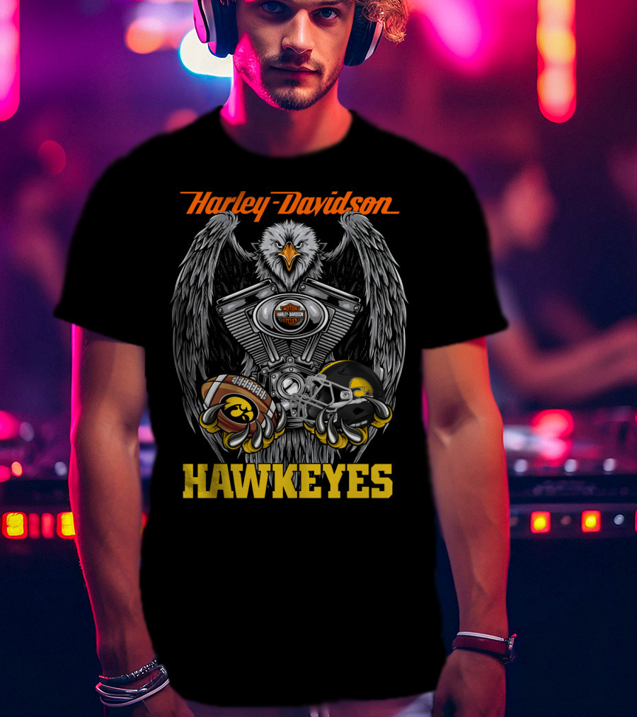 Harley Davidson Hawkeyes Eagle Engine Football Helmet T-Shirt