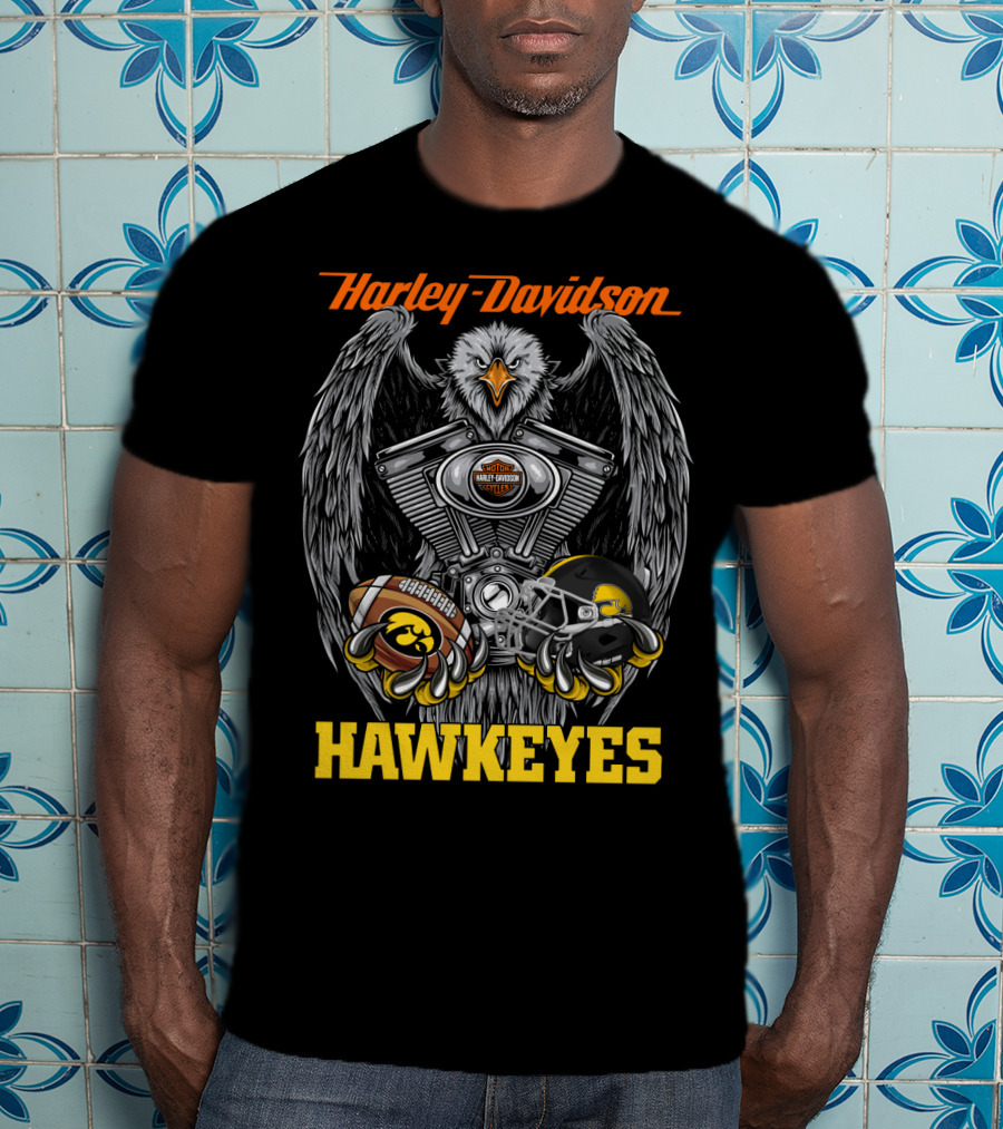 Harley Davidson Hawkeyes Eagle Engine Football Helmet T-Shirt