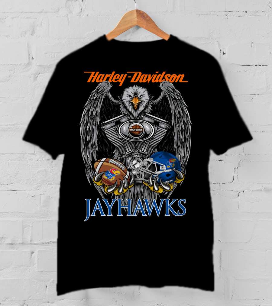 Harley Davidson Jayhawks Kansas Football Helmet And Ball T-Shirt