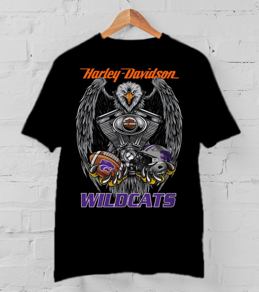 Harley Davidson Wildcats Ncaa Football Kansas State University Ksu Helmet And Engine T-Shirt