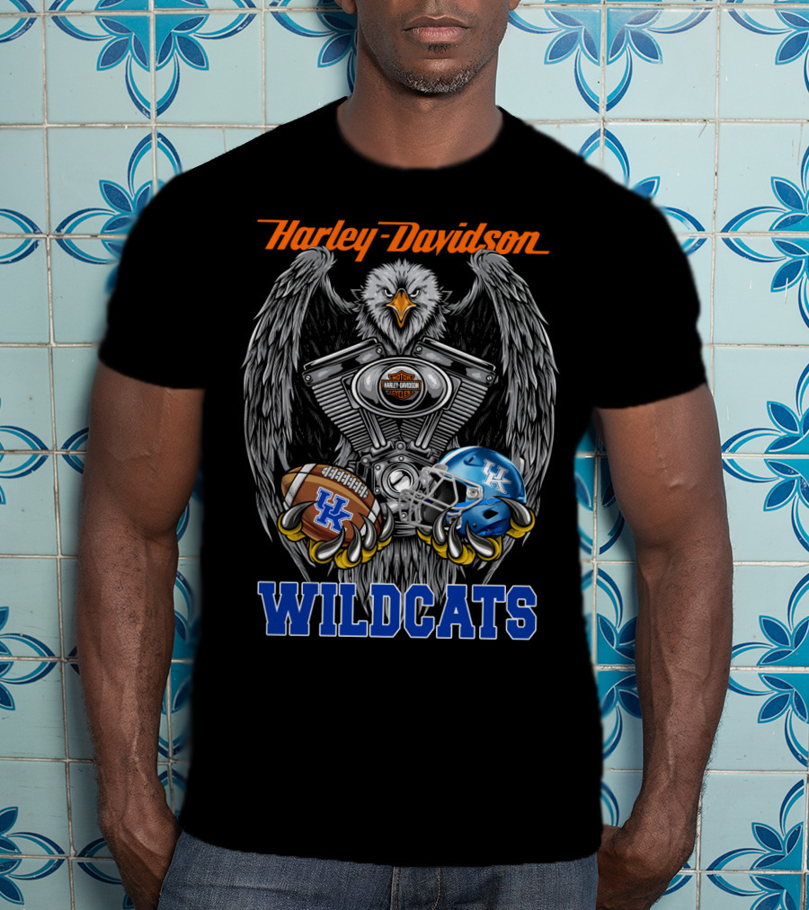 Harley Davidson Wildcats Uk Ncaa Football Helmet And Engine Eagle T-Shirt