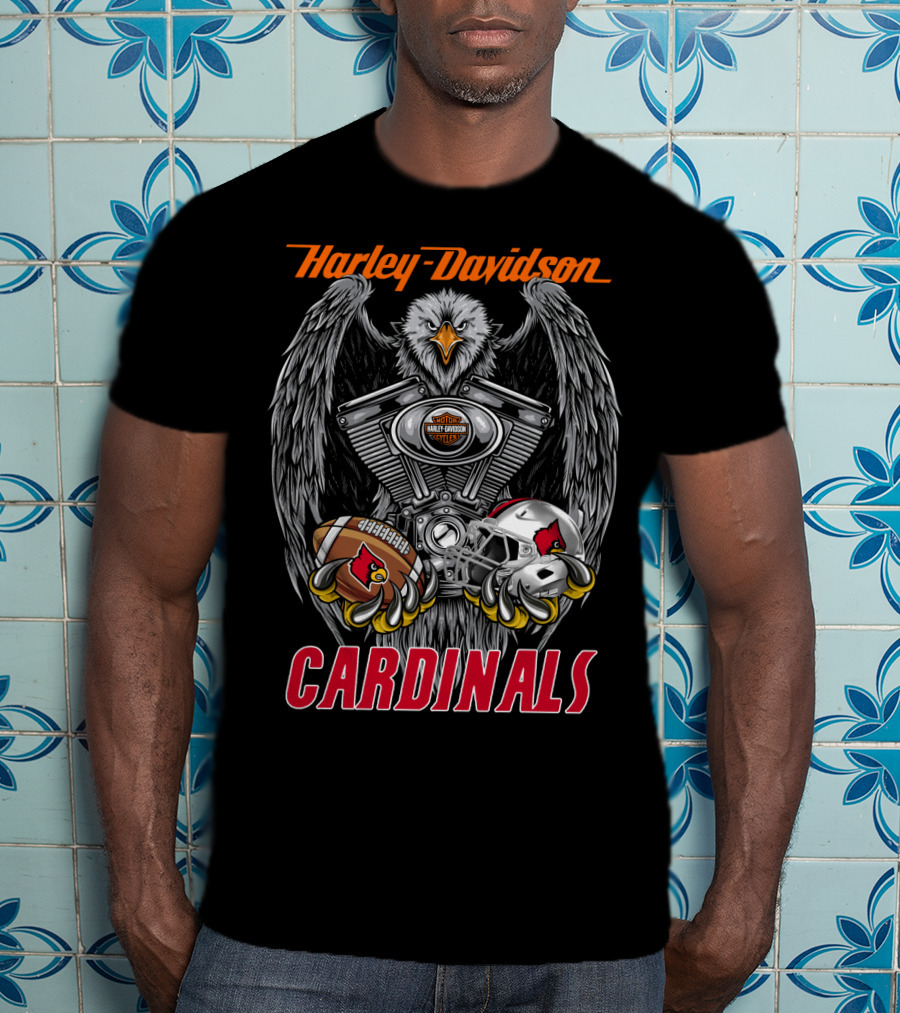 Harley Davidson Cardinals Ncaa Football Helmet And Eagle Engine T-Shirt