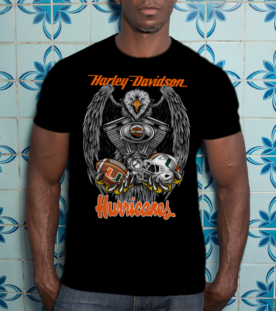 Harley Davidson Hurricanes Miami Football Helmet Engine Eagle T-Shirt