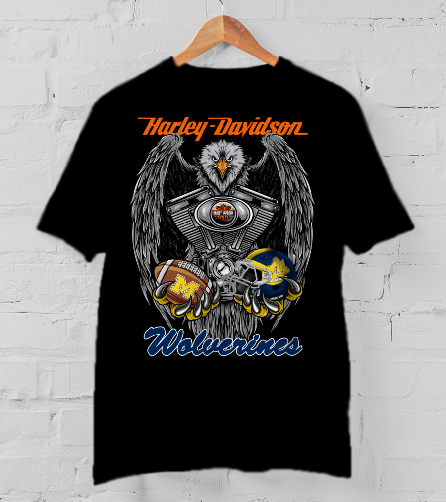Harley Davidson Wolverines Ncaa Football Helmet Eagle T-Shirt