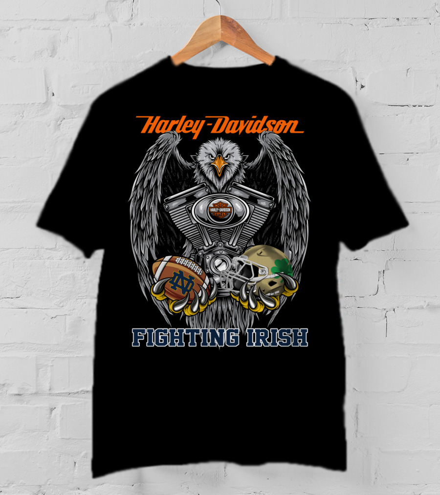 Harley Davidson Fighting Irish Notre Dame Football Eagle Engine T-Shirt