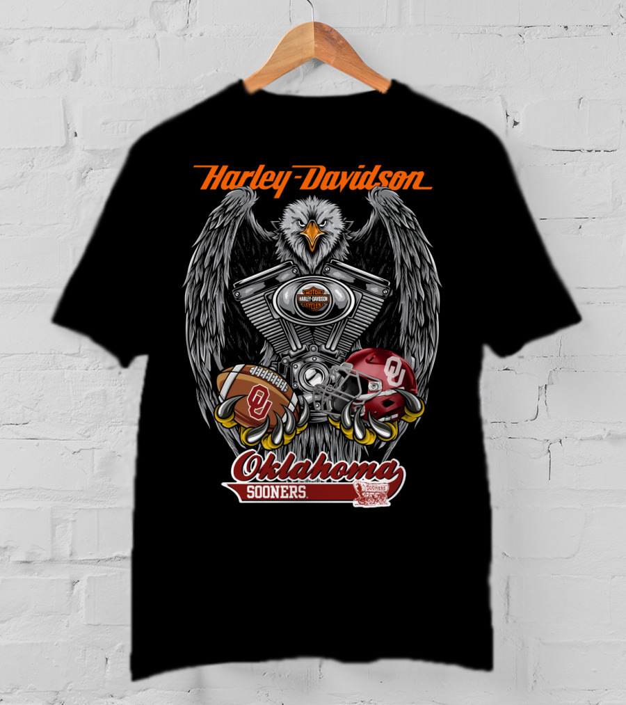 Harley Davidson Oklahoma Sooners Football Eagle Logo Ncaa T-Shirt