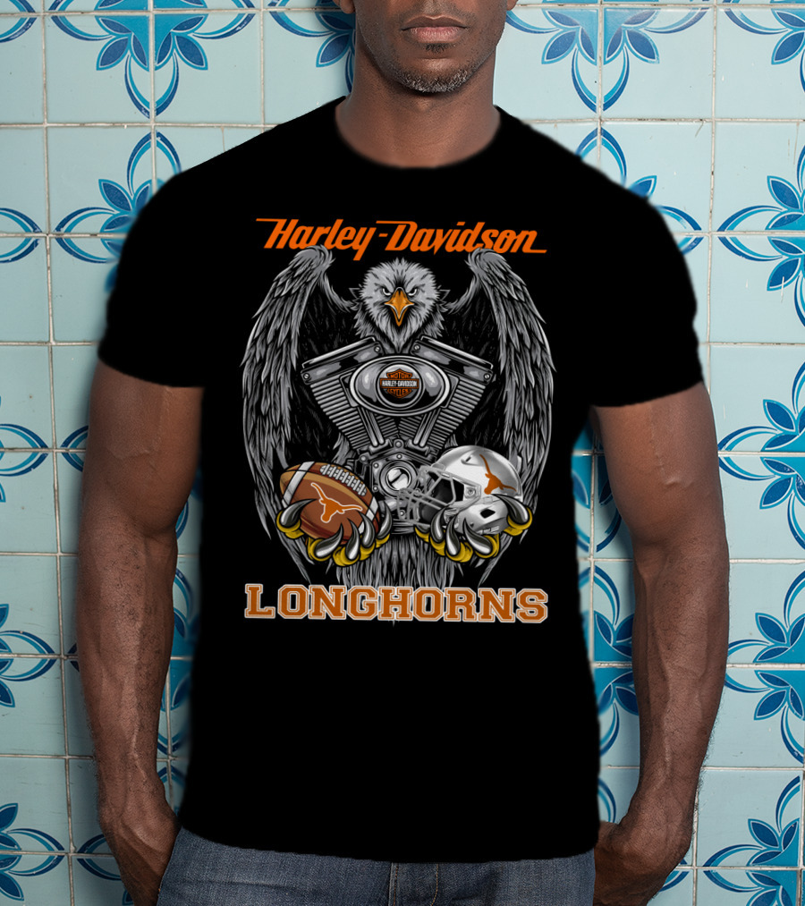 Harley Davidson Longhorns Eagle Engine Football Helmet T-Shirt