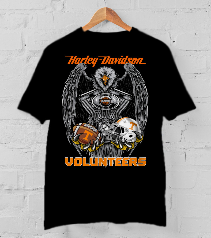 Harley Davidson Volunteers Ncaa Football Tennessee Helmet And Ball Eagle Engine T-Shirt