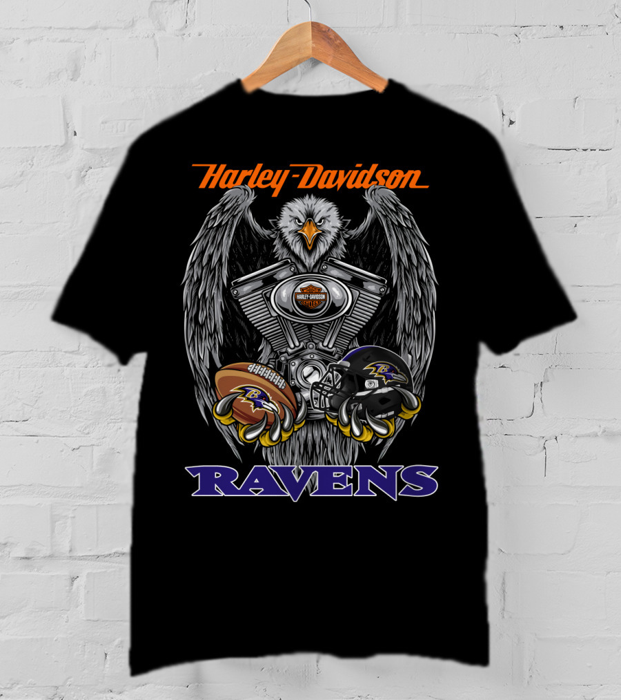 Harley Davidson Ravens V-Twin Engine Baltimore Football Helmet And Ball T-Shirt