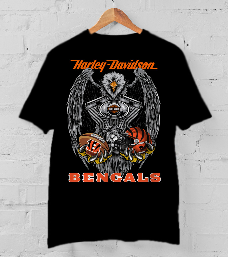 Harley Davidson Bengals Nfl Collaboration Eagle Engine Football Helmet T-Shirt
