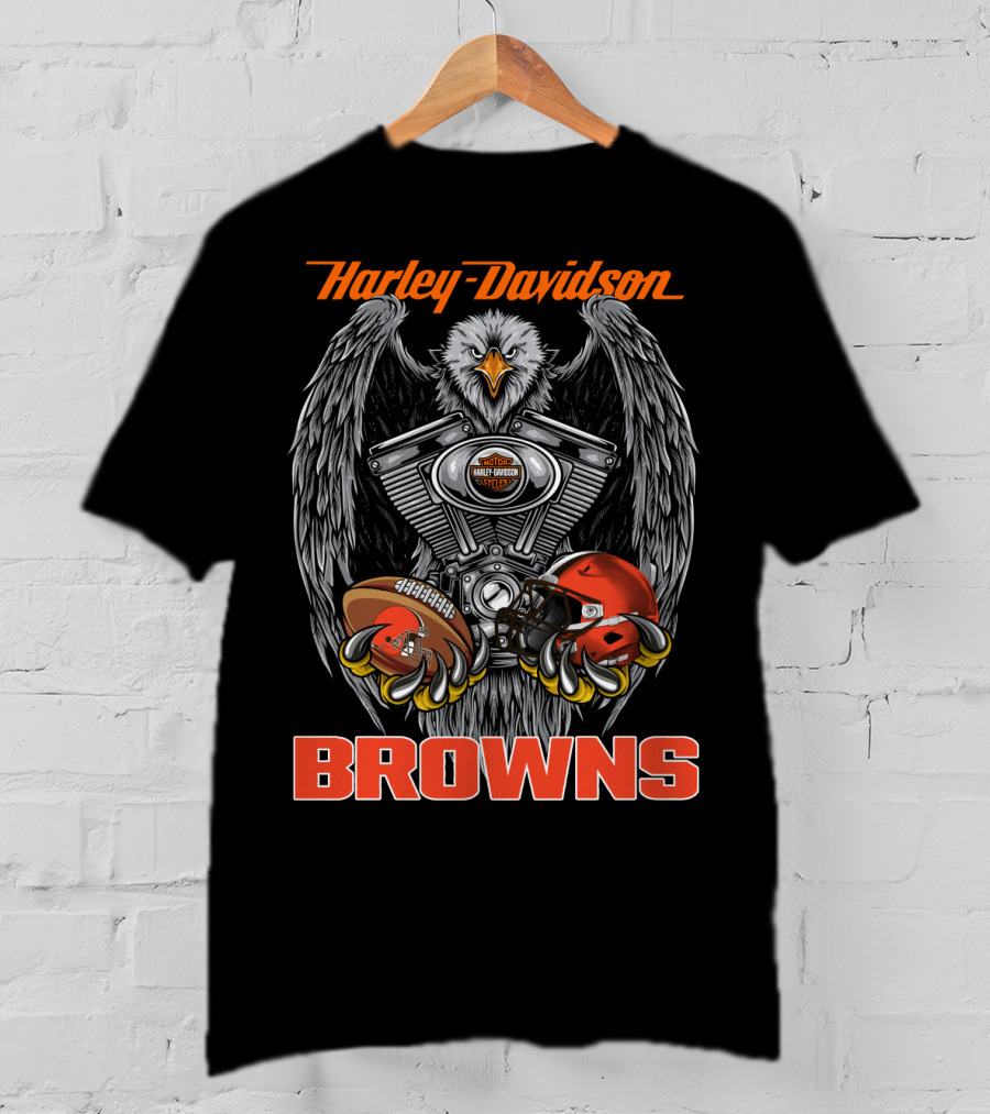 Harley Davidson Browns Eagle Engine Football Helmet T-Shirt