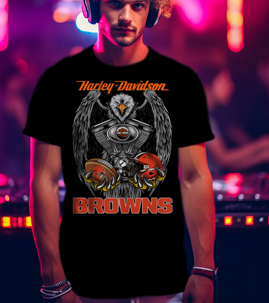 Harley Davidson Browns Eagle Engine Football Helmet T-Shirt