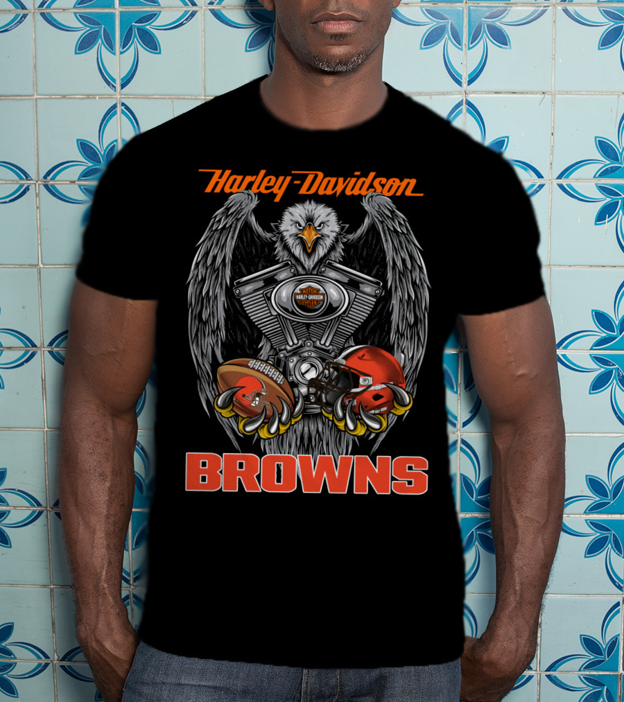 Harley Davidson Browns Eagle Engine Football Helmet T-Shirt