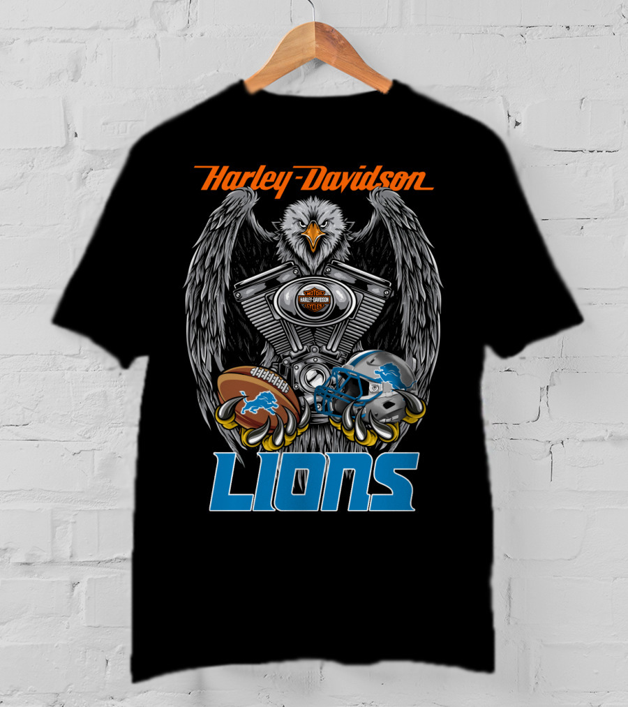 Harley Davidson Detroit Lions Eagle Football Engine T-Shirt