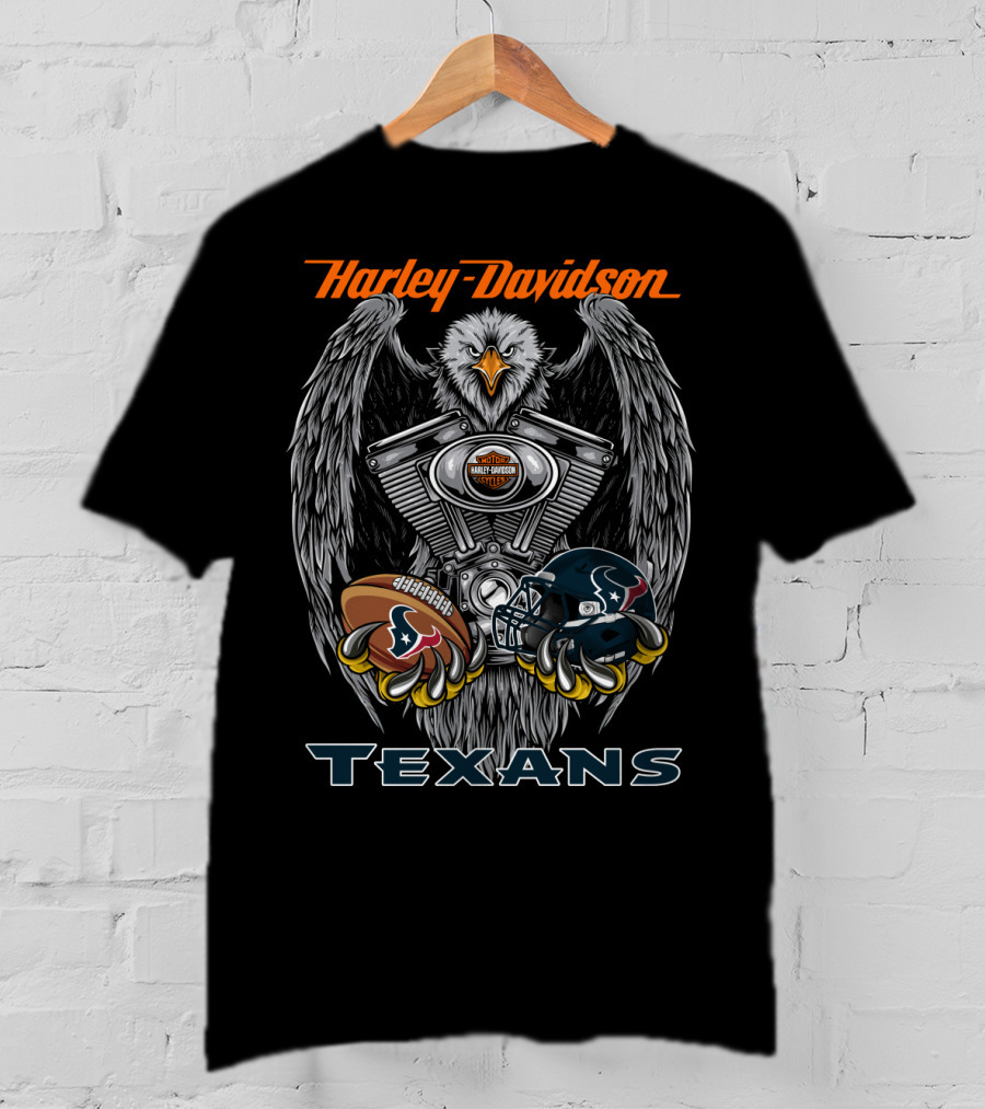 Harley Davidson Texans Football Eagle With Engine And Helmet T-Shirt