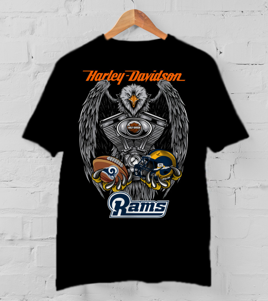 Harley Davidson Seattle Rams Nfl Lar Football Eagle Engine T-Shirt
