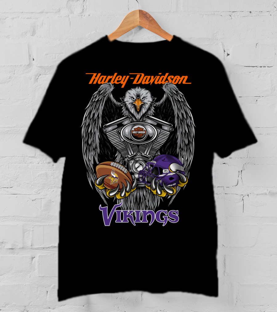 Harley Davidson Seattle Vikings Football Eagle Engine Art T-Shirt